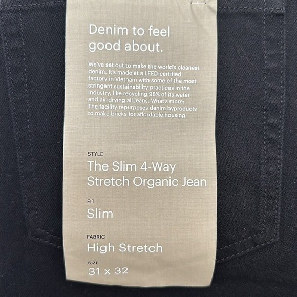 NEW EVERLANE The Slim 4-Way Stretch Organic Jean | Uniform in Black Size 31 x 32 - Picture 8 of 9
